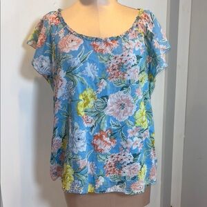 Loft Lightweight Cotton Floral Garden Top Blouse Size Large
